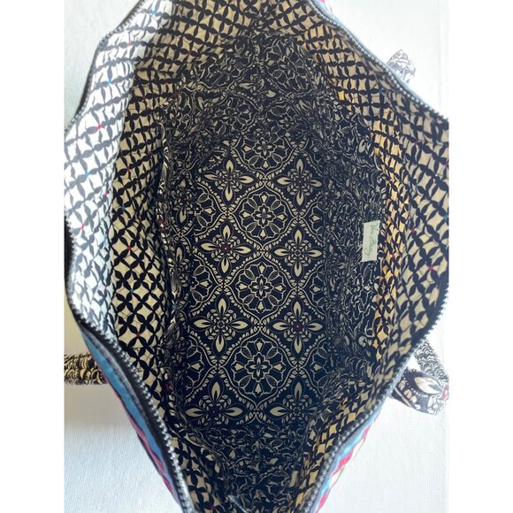 Vera Bradley Large Tote Bag With Striped Zipper & Black Floral Pattern - Picture 7 of 13